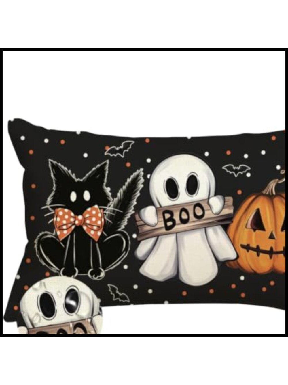Waterproof Polyester Linen Lumbar Pillow Cover Ghost Pumpkin Halloween Outdoor